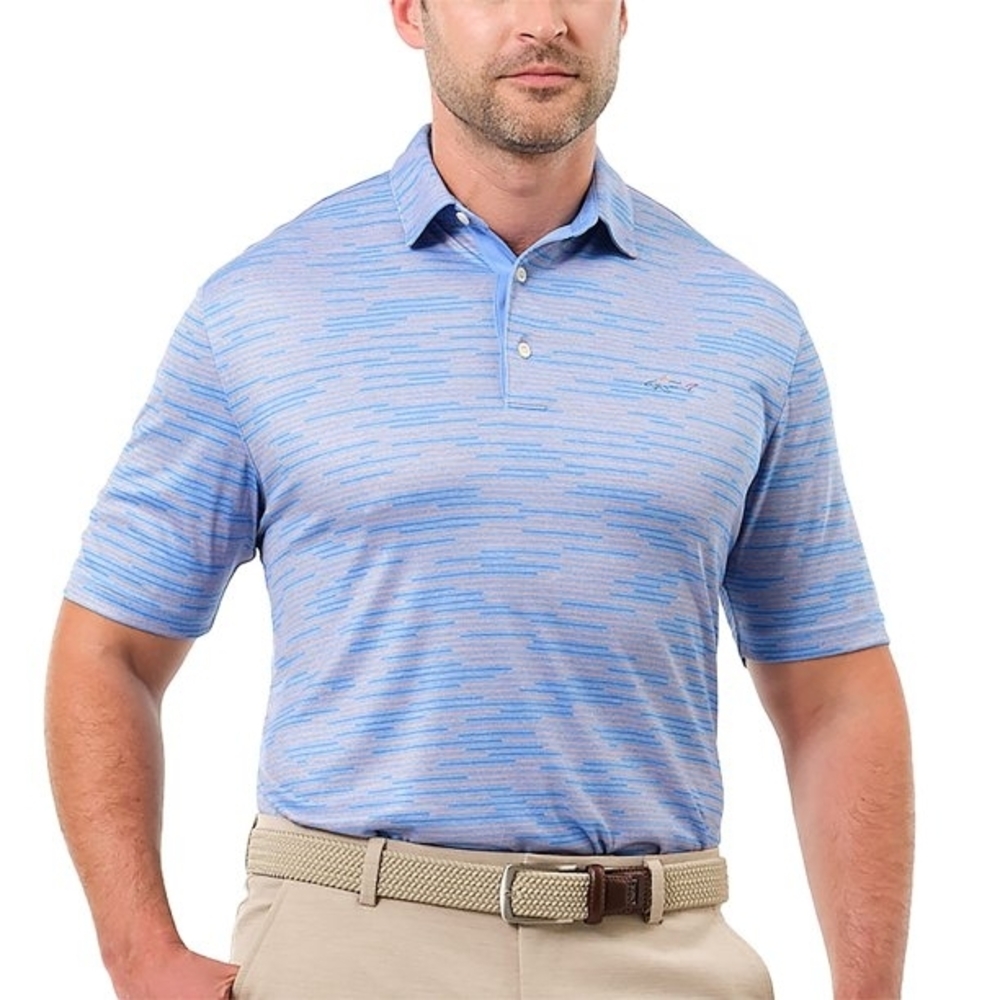 NEW! Greg Norman Collection Men's Blue/Orange Striped Pattern Golf Polo, 3XL